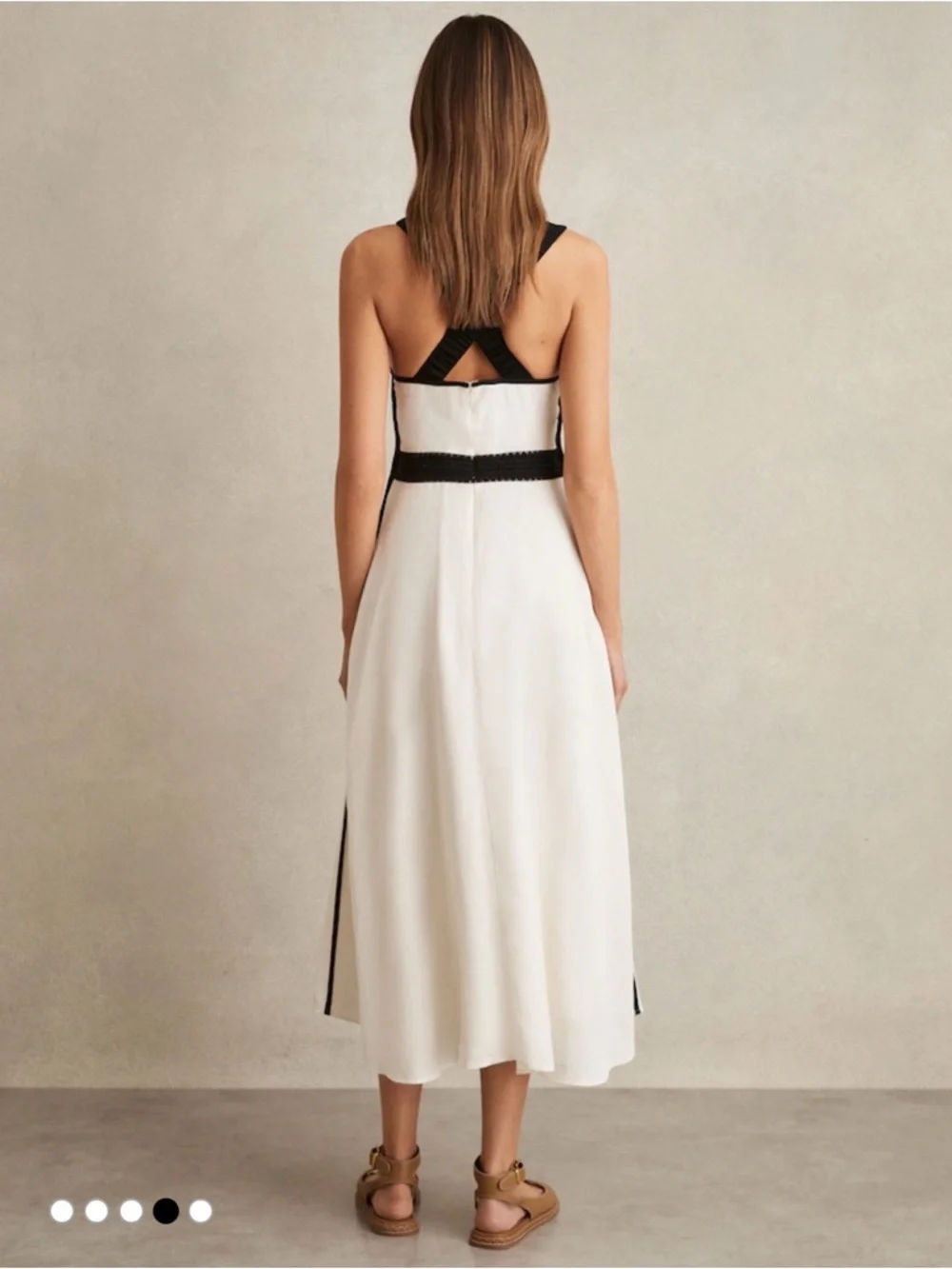 Reiss Ivory and Black Contrast-Trim Midi Dress - Picture 4 of 8